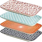 LEHAHA Ceramic Serving Platter, 12 x 7 inch Serving Trays for Party, Rectangular Serving Trays for Entertaining, Excellent Trays for Serving Food,Fruit,Cakes,Appetizers-Set of 4