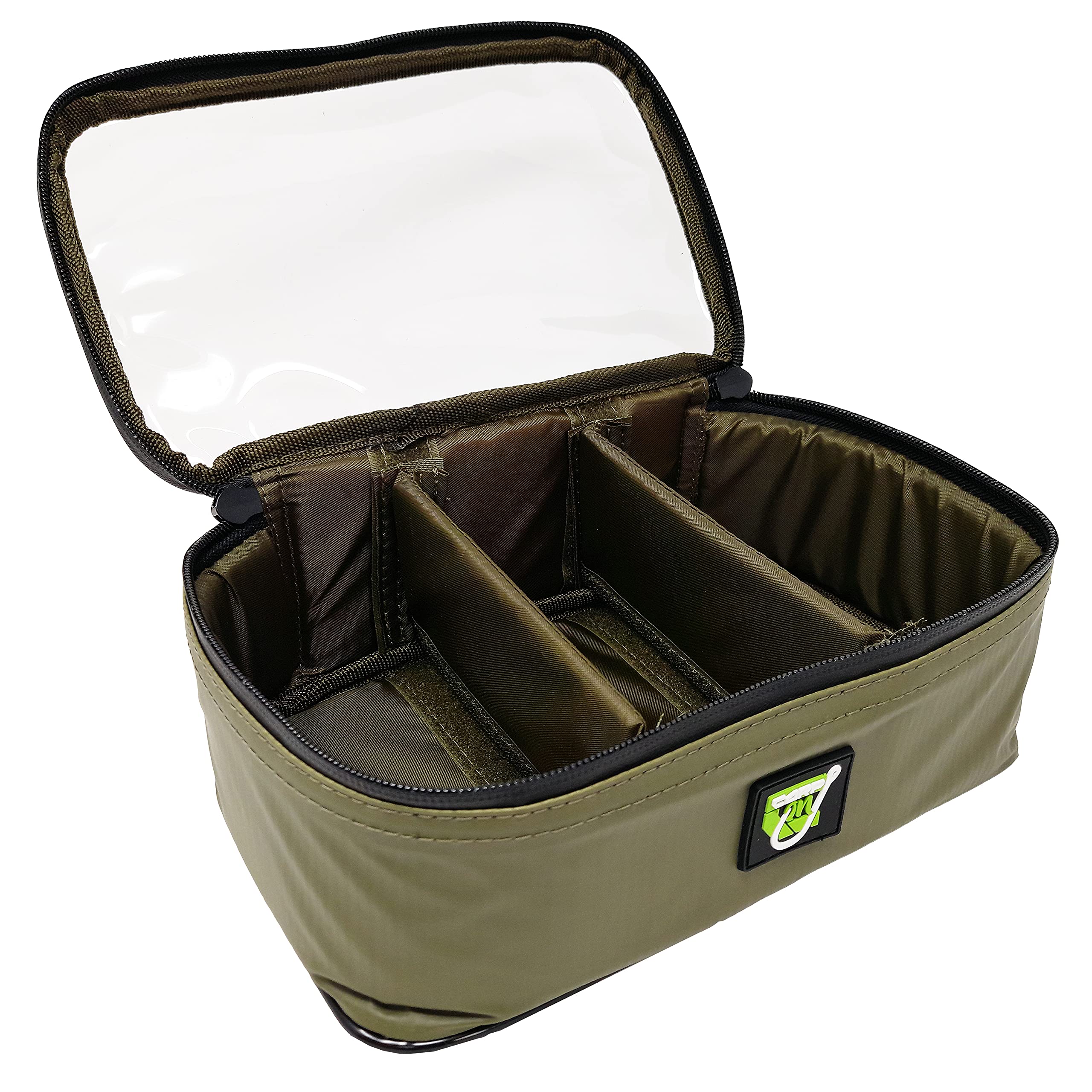 Carp On - 3 Section Lead Weight Accessories Bag Range - 2 Sizes (16 x 9 x 8cm or 25 x 16 x 10cm) Clear Lid and Black Waterproof Zipper and Two Zip Pullers (1 x 25cm x 16cm x 10cm)