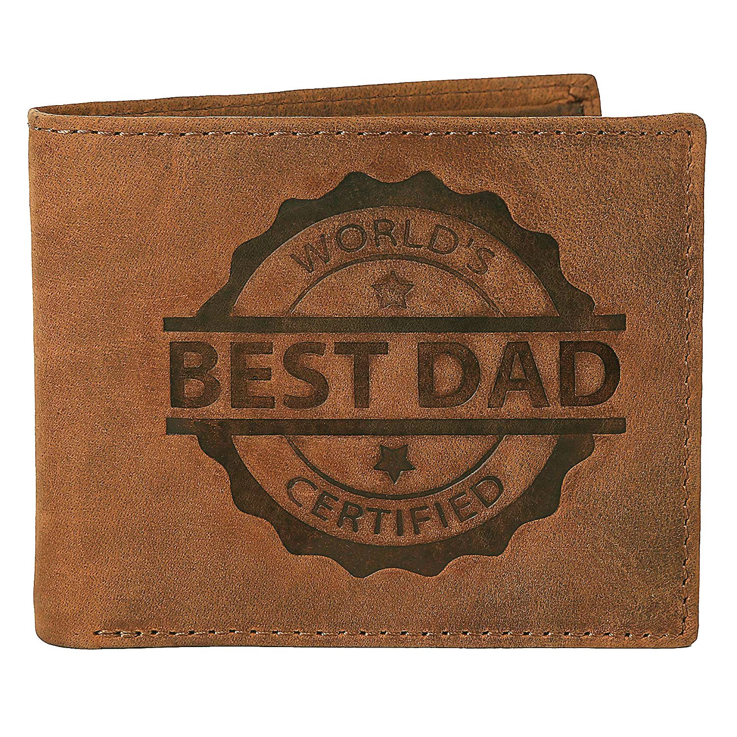 J. Wilson London Worlds Best DAD Certified Mens Genuine Distressed Hunter Leather Wallet with Coin Purse Gift Boxed (Distressed Brown)