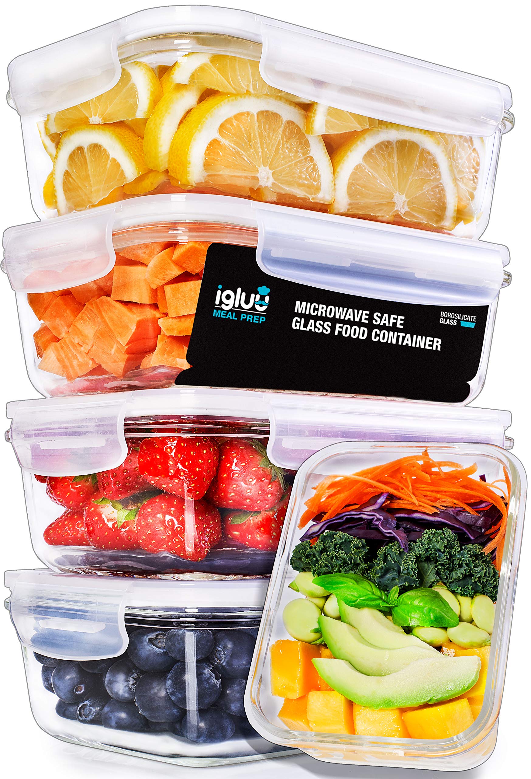 Igluu Meal Prep Glass Containers with Air Vent Lids (5 Pack+Extra Lid) – Airtight & BPA-Free – Oven, Microwave, Freezer and Dishwasher Safe – 840ml – Durable Borosilicate Glass