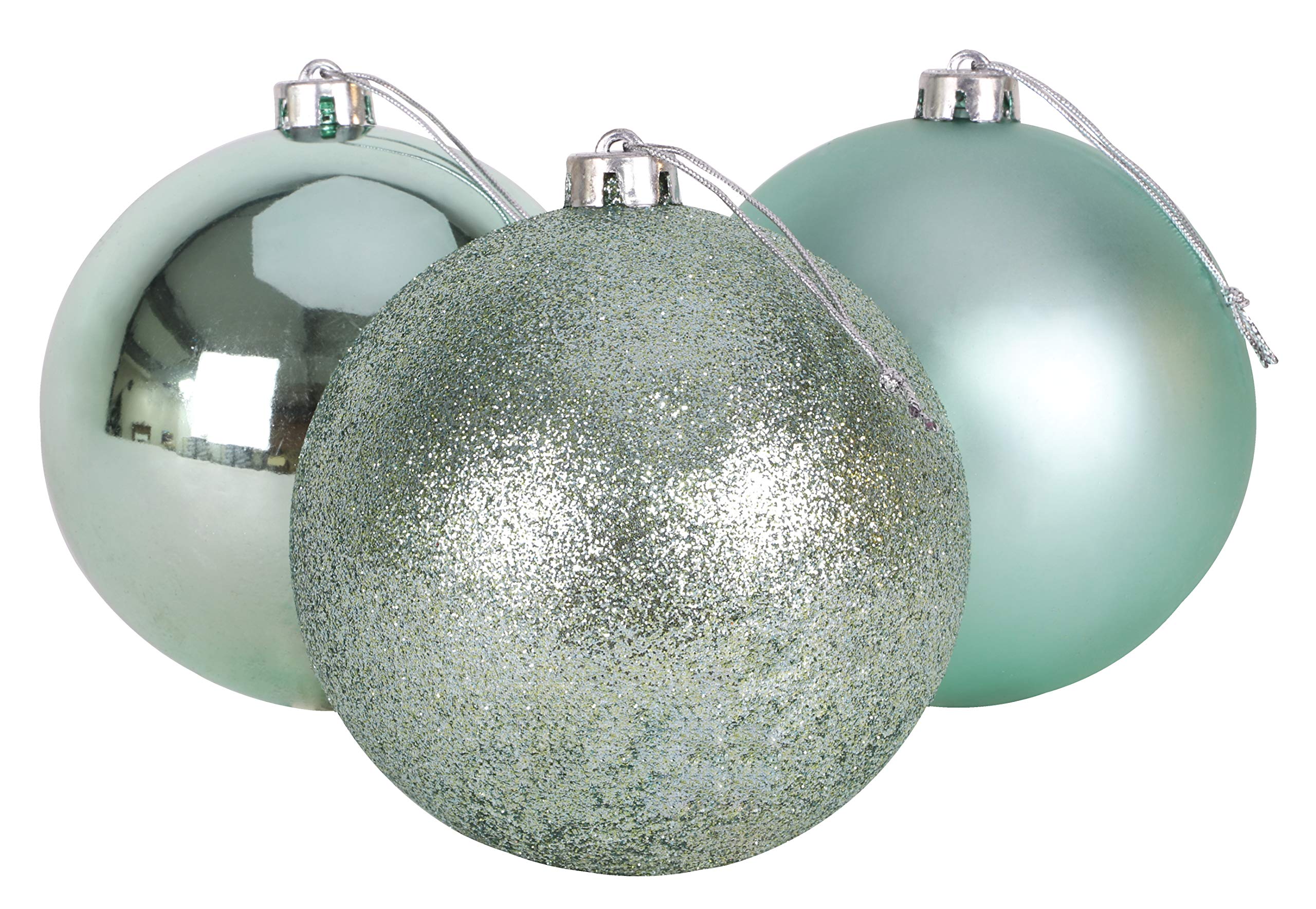 Christmas Concepts® 3-150mm (6") Extra Large Baubles - Shiny, Matte & Glitter Design - Christmas Decorations (Mint Green)