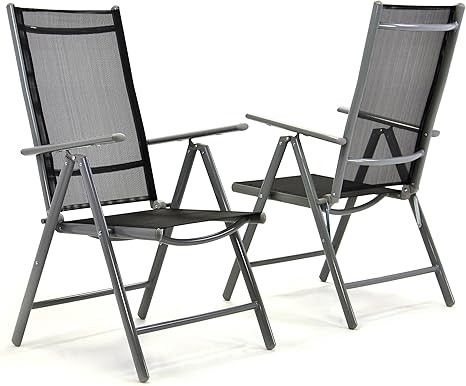 Nexos 2er Set Klappstuhl Komfortbreite Hochlehner Gartenstuhl Campingstuhl Liegestuhl Sitzmobel Garten Terrasse Balkon Stuhl Aus Aluminium Schwarz Amazon De Garten Garten Klappstuhl Alu