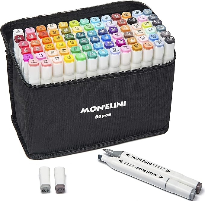 Alcohol Markers Set with Blender 80 Colors Permanent