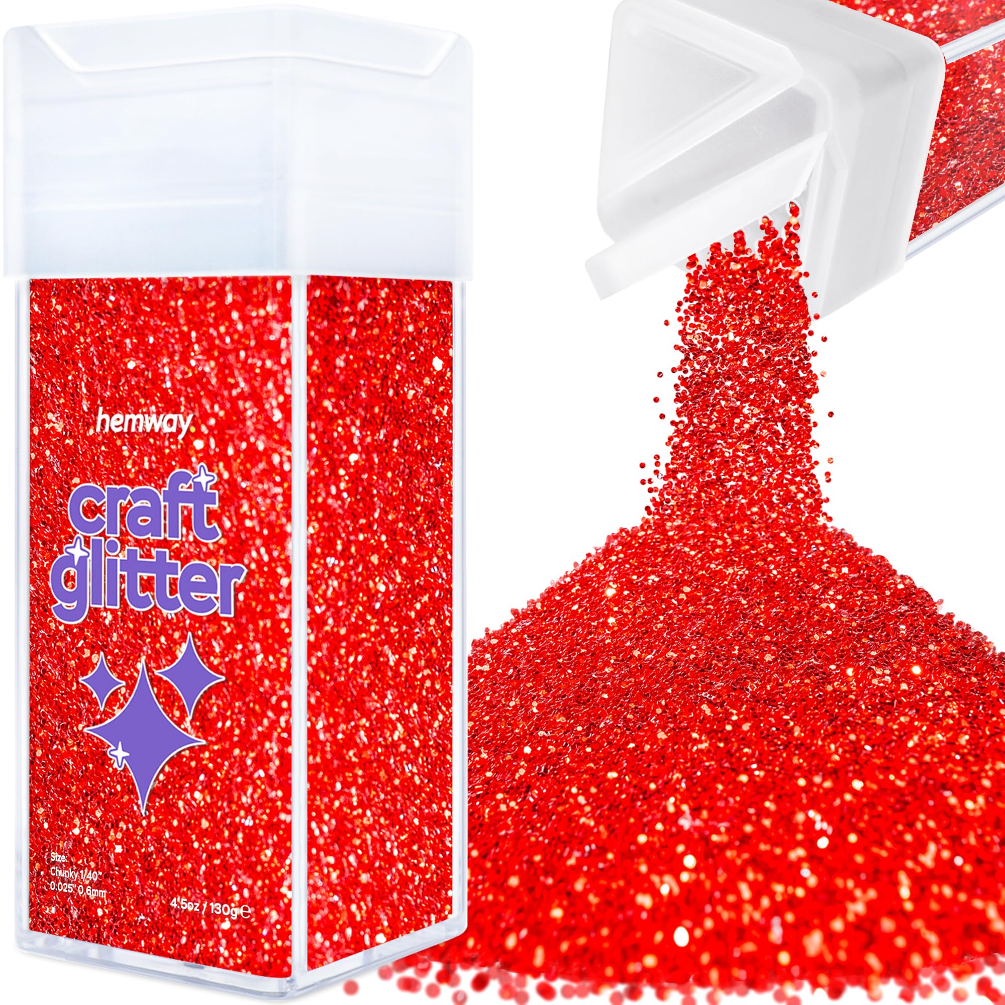Hemway Glitter Shaker Red 110g Chunky, Craft Glitter Shaker for Resin & Epoxy Crafts, Christmas Art Supplies, Nail, Body, Face, Eye, Festival, Crafting, Slime, Sparkle