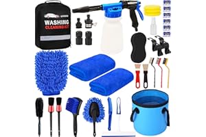 LIANXIN 37Pcs Car Wash Kit Cleaning Kits with Foam Gun Sprayer Bucket Towels Tire Brush Wash Mitt Sponge Duster Brush Car Wash Detailing Kit is Complete Car Care Tools