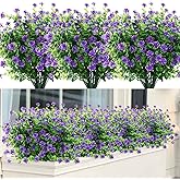 GREENRAIN Artificial Flowers Outdoor Fake Flowers for Decoration UV Resistant No Fade Faux Plastic Plants Garden Porch Window Box Décor (18 Bundles, 3#Purple)