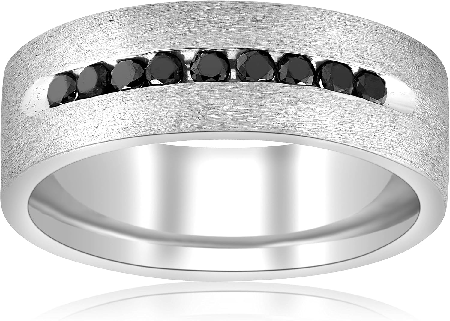 3 4ct Treated Black Diamond Mens 6 Mm Brushed Wedding Band 14k White Gold Amazon Com