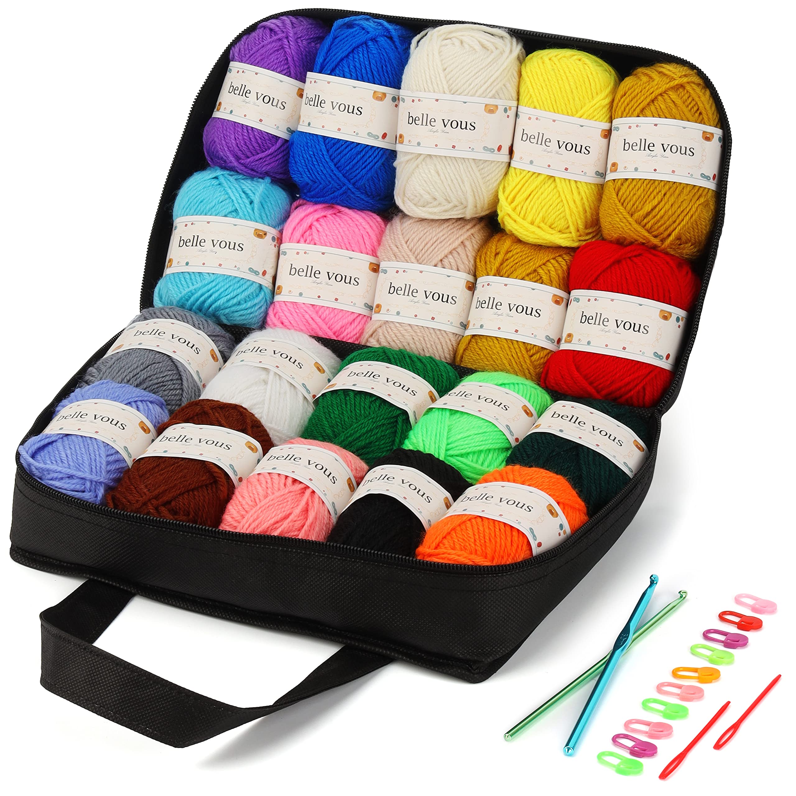 Belle Vous 20 Pack of Acrylic Knitting Crochet Yarn Skeins - 30g Assorted Colour Bonbons with bag - 60m/65.61 Yards - Wool Perfect for Colourful Handcrafts and Mini Multicoloured Weaving Projects