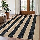 Lahome Striped Easy Jute Outdoor Rug 5x7, Large Neutral Dining Living Room Rug, Farmhouse Non Slip Non Shedding Washable Indoor Outdoor Black Carpet for Office Deck Patio Backyard Bedroom