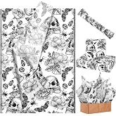 100 Sheets Vintage Skull and Floral Tissue Paper for Gift Wrapping Skull Rose Butterfly Spider Printed Tissue Paper for Gift Bags for Halloween Party DIY Craft, 20 × 14 Inches