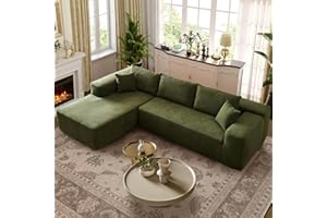 XIZZI Modular Sectional Sofa Couch,L-Shape Upholstered Cloud Couch,Modern Minimalist Couches for Living Room,Free Combination Deep Seat Corner Couch (Green, Sherpa/Left Facing Chaise)
