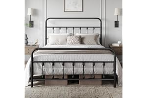 Yaheetech Classic Metal Platform Bed Frame Mattress Foundation with Victorian Style Iron-Art Headboard/Footboard/Under Bed Storage/No Box Spring Needed/Queen Size Black