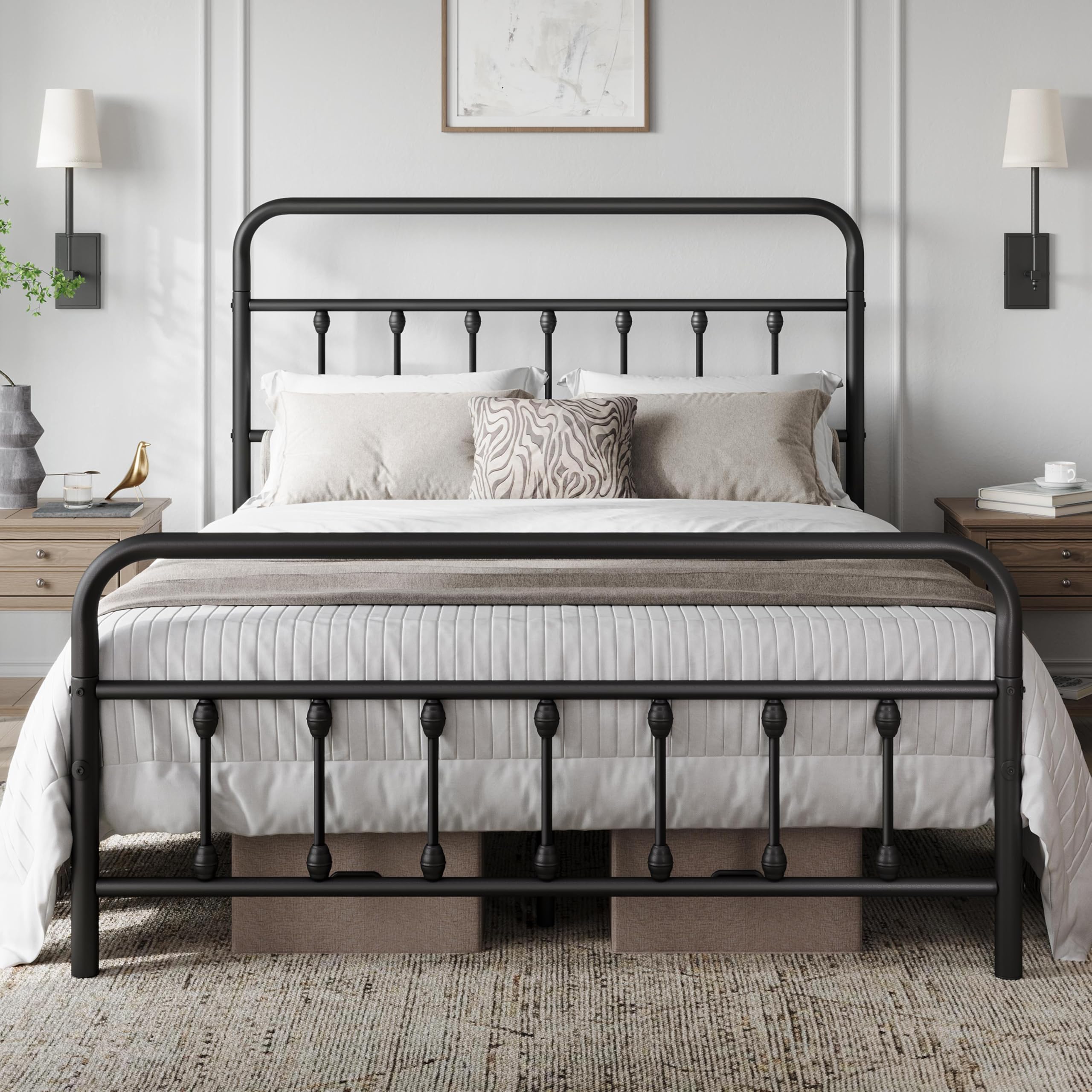 Photo 1 of **MISSING PIECES UNKNOWN**Yaheetech Classic Metal Platform Bed Frame Mattress Foundation with Victorian Style Iron-Art Headboard/Footboard/Under Bed Storage/No Box Spring Needed/Queen Size Black