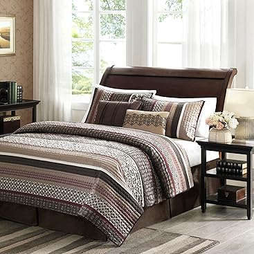 Madison Park Princeton Full/Queen Size Quilt Bedding Set - Crimson Red, Jacquard Patterned