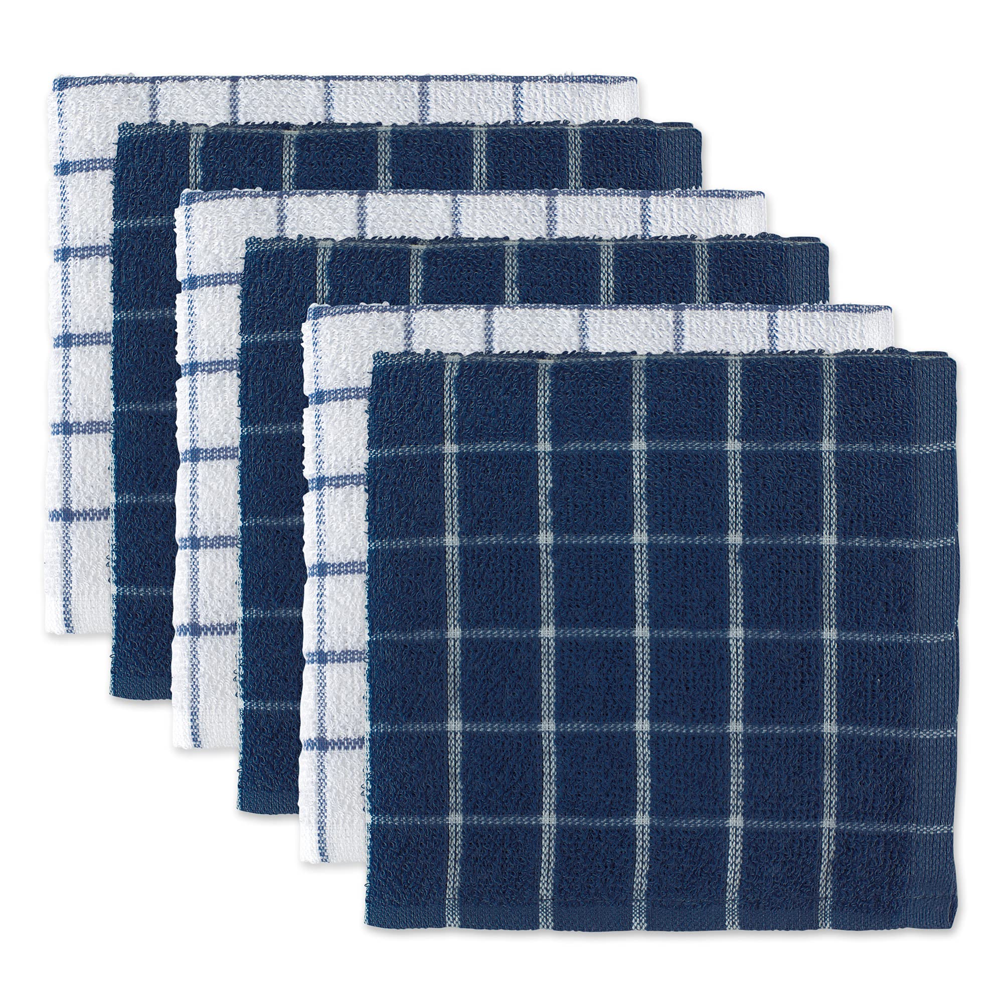 DII 100% Cotton, Machine Washable, Ultra Absorbant, Basic Everyday 12 x 12 Terry Kitchen Dish Cloths, Windowpane Design, Set of 6- Nautical Blue — image 1