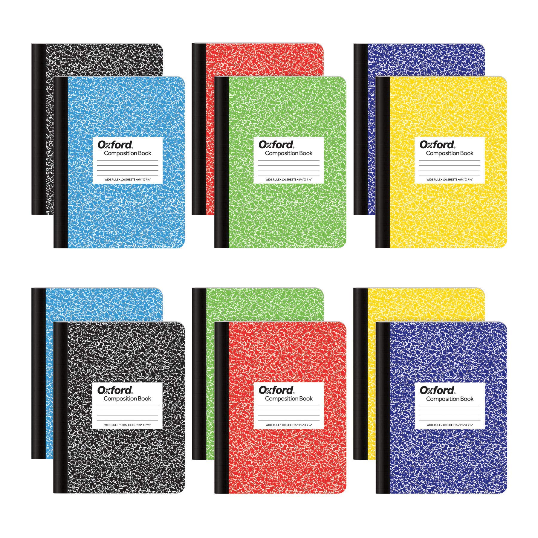 Tops Oxford Composition Notebooks, Wide Ruled Paper, 9-3/4" x 7-1/2", Assorted Marble Covers, 100 Sheets, 12 per Pack, Colors May Vary (63794)