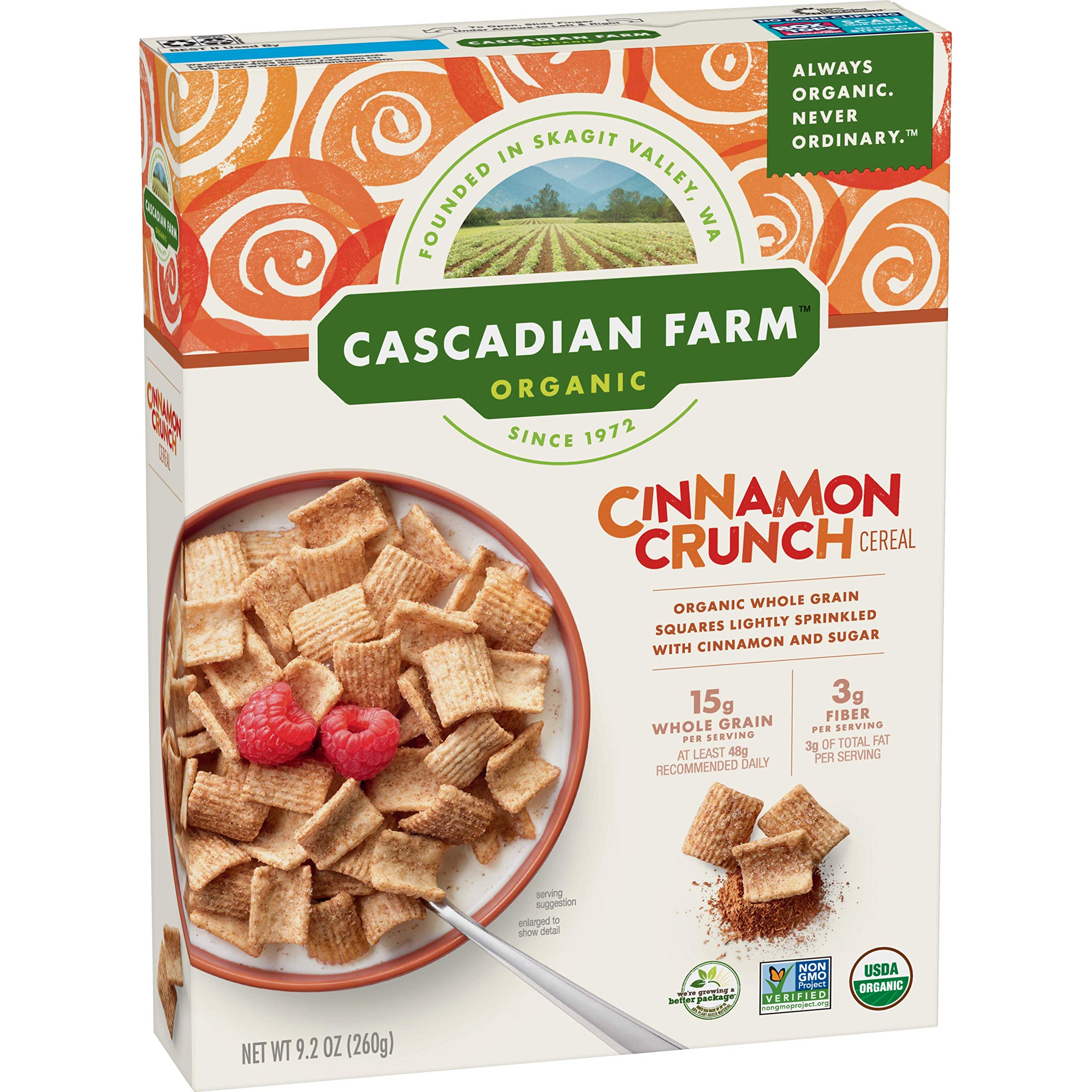 Cascadian Farm Organic Cinnamon Crunch Cereal Whole Grain Cereal, 9.2 oz (Pack of 10) Image