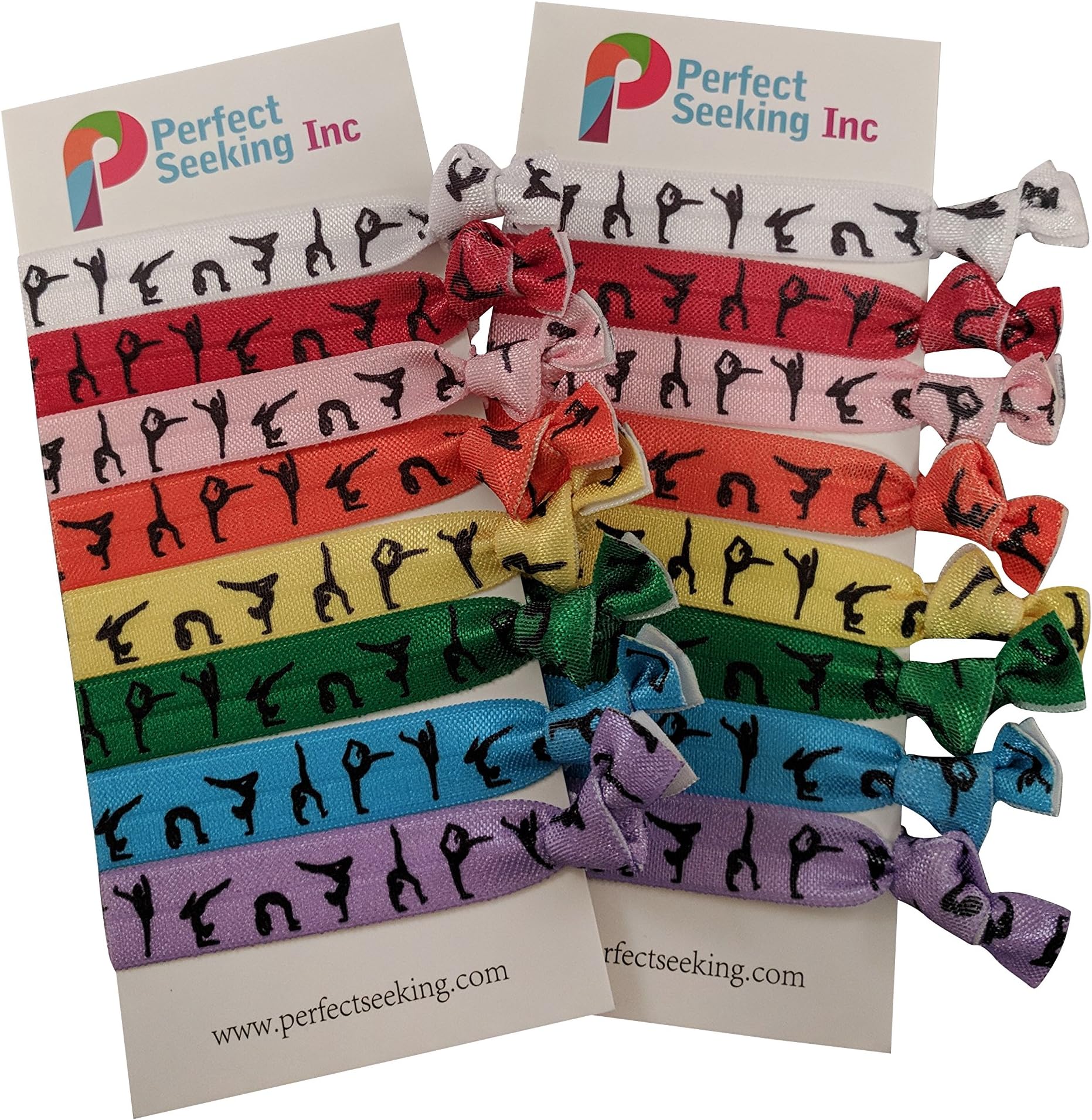 Gymnastics Silhouettes Hair Elastics Ribbon Ties (2 Cards, 16 Hair Ties) Girls Sports Cheer Cheerleader No Crease Ponytail Holders Pony Tail Holder Ouchless Ribbon Bands