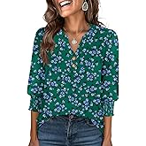 ANRABESS Womens Tops 3/4 Sleeve Henley V Neck Soft Blouses Dressy Casual Work Business Shirts 2026 Spring Fashion Clothes