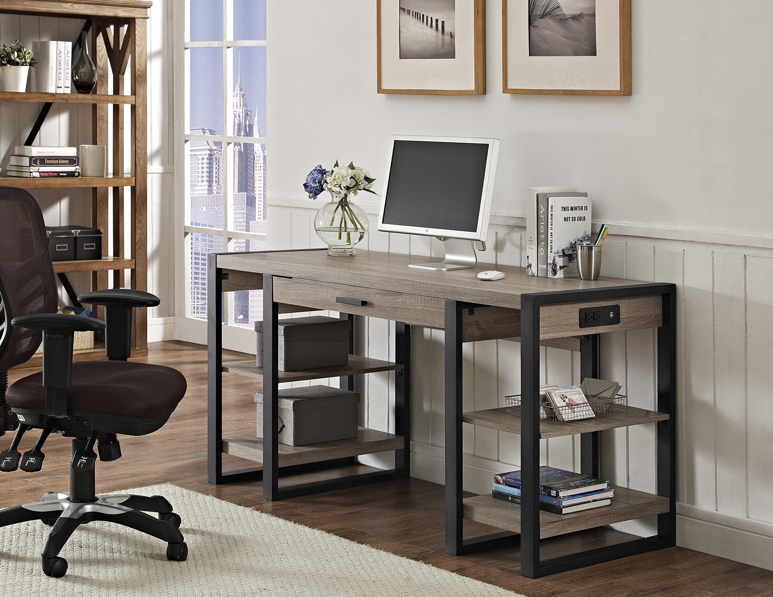 Janes Gallerie 60" Urban Blend Storage Desk - Driftwood/Black