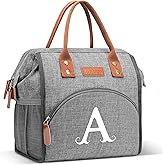 Initial Insulated Lunch Bag for Women, Back-to-School Season/Personalized Valentine's Day Gifts Reusable Leak-Proof Lunch Box Wide-Open Large Drinks Snacks Organizer for Work School Travel Picnic