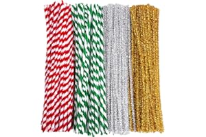 Livder 400 Pieces Christmas Pipe Cleaners Chenille Stem, Red Green Glitter DIY Art Crafts, 4 Colors