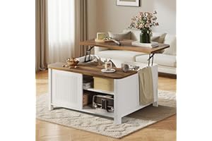 Decofy Lift Top Coffee Table with Storage, 31.5" Mid Century Modern Square Coffee Tables for Living Room, Large Hidden Storage Compartment, Adjustable Shelves & Sliding Door, White