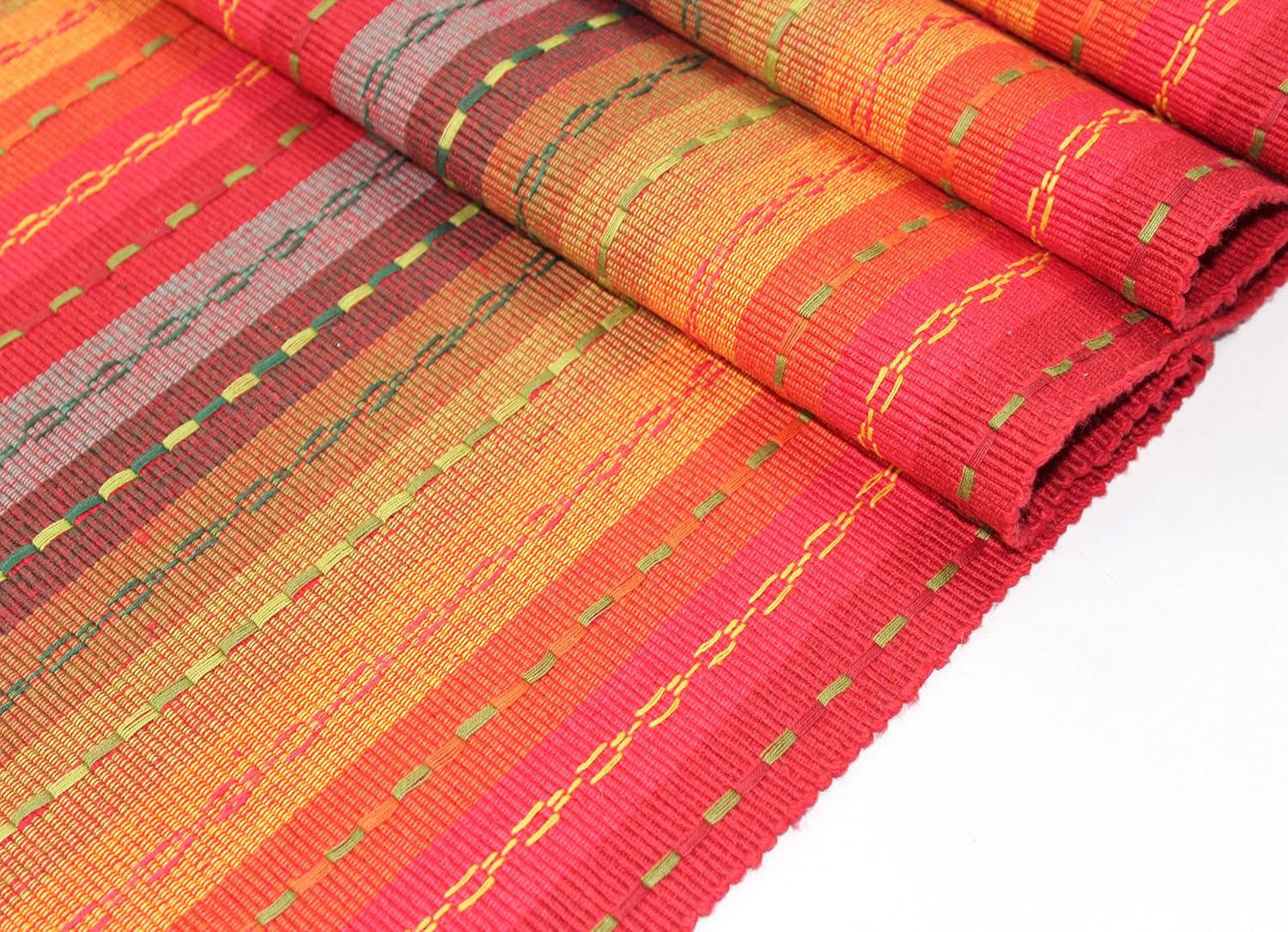 COTTON CRAFT - Salsa Stripe Hand Knotted Fringe Table Runner - 14x72 - Red Multi Cotton Hand Woven by Skilled artisans - Unique Hand Knotted Decorative Fringe: Home & Kitchen