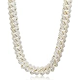 TRIPOD JEWELRY 15mm Full Iced Out Diamond Cuban Link Chain - Hip Hop 18K or White Gold Plated Necklace or Bracelet for Men Women(Birthday Gift