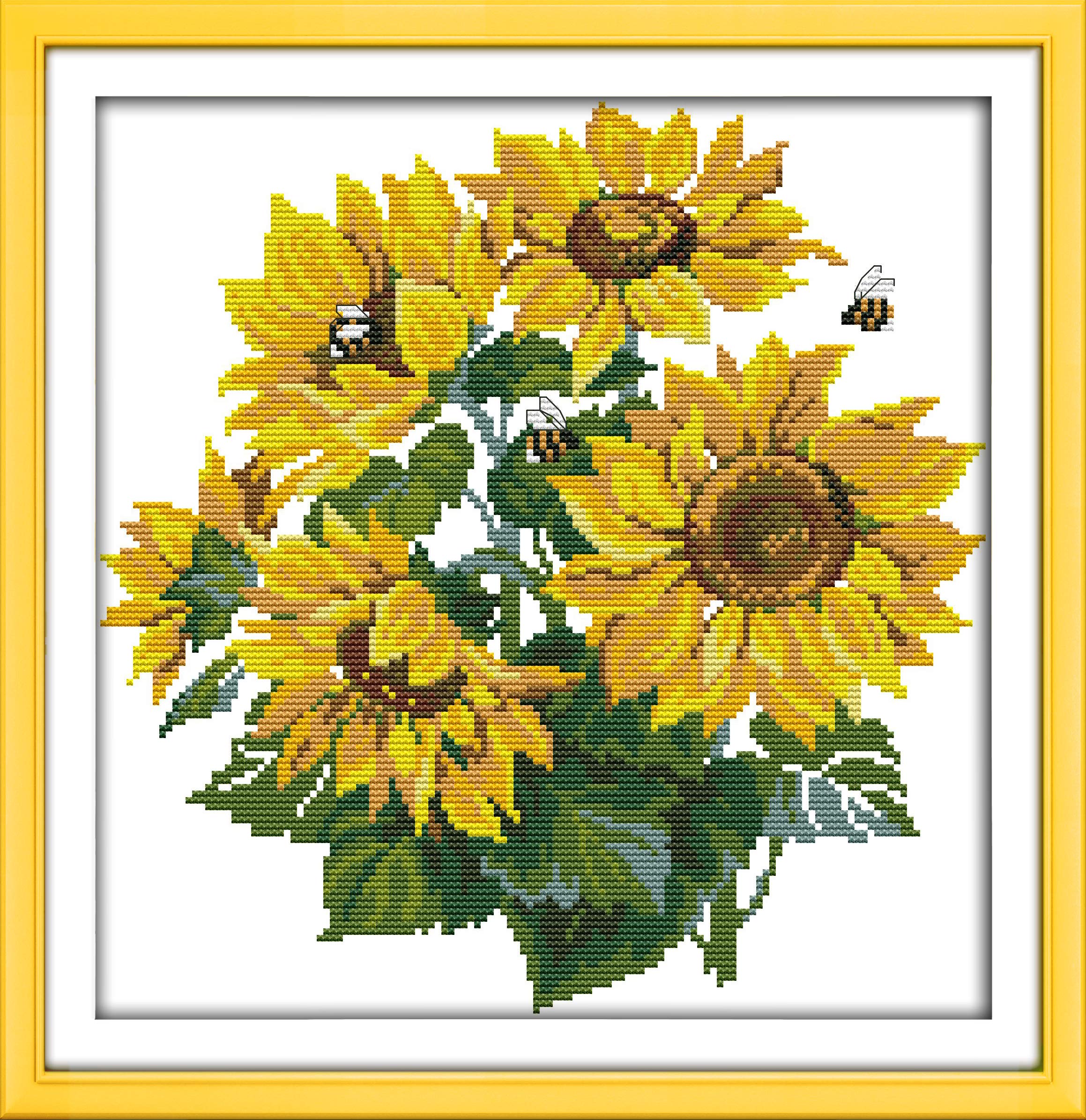 OWN4B Cross Stitch Kits Stamped, Sunflowers Printed Pattern 11CT 16.1x16.5 inch DIY Embroidery Kit