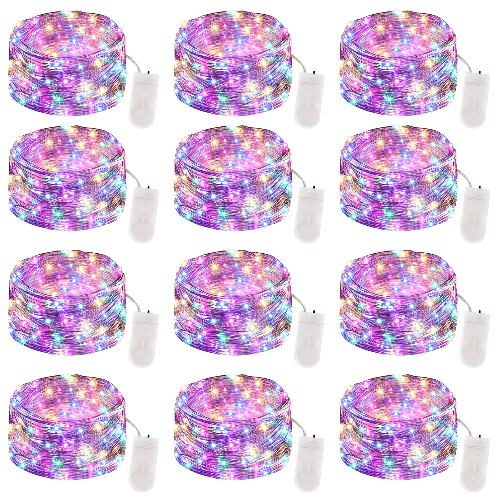 Photo 1 of 12 Pack Fairy Lights Battery Operated, 7 ft 20 LED Waterproof Silver Wire Twinkle Lights, Battery Operated Fairy Lights for Bedroom Wedding Christmas Decor?Colored