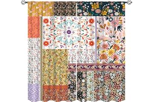 KANEPE Boho Patchwork Curtains, Colorful Wildflower Hippie Flower Farmhouse Country Retro Window Treatments, Rod Pocket Thermal Insulated Drapes 2 Panel Sets for Bedroom Living Room, 42"W x 45"L【Decor】