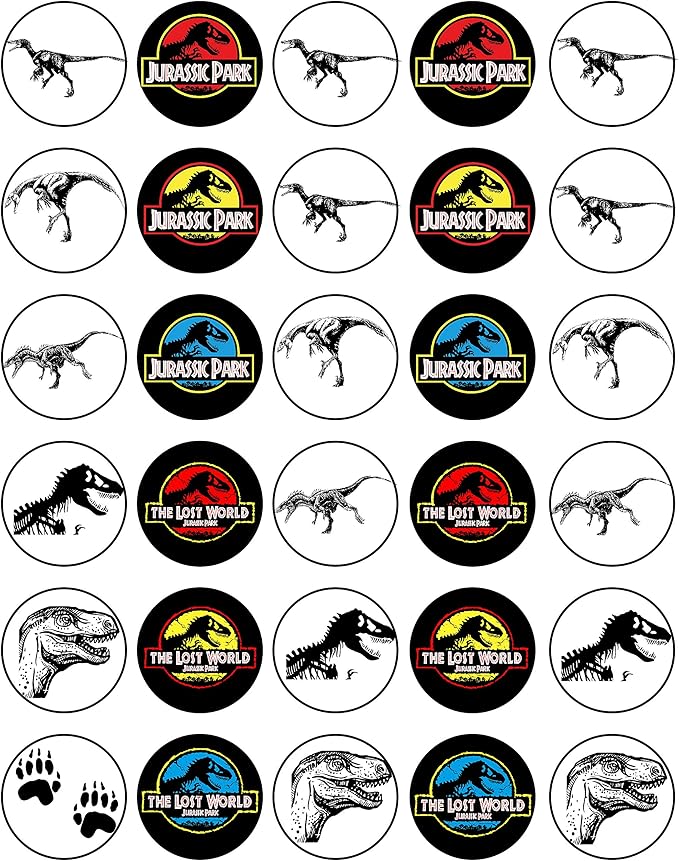 30 x Edible Cupcake Toppers Themed of Jurassic Park Collection of