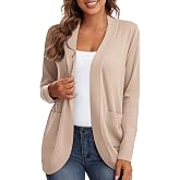 Urban CoCo Womens' Long Sleeve Knit Sweater Cardigans Curved Hem Open Front with Pockets