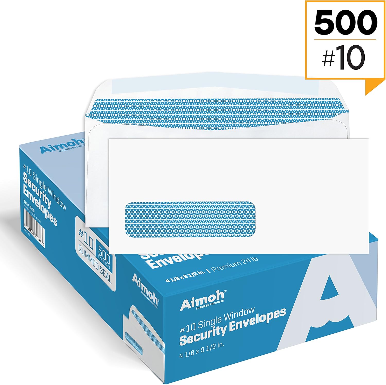 10 Single Left Window Security Tinted Envelopes, Gummed Closure, Size