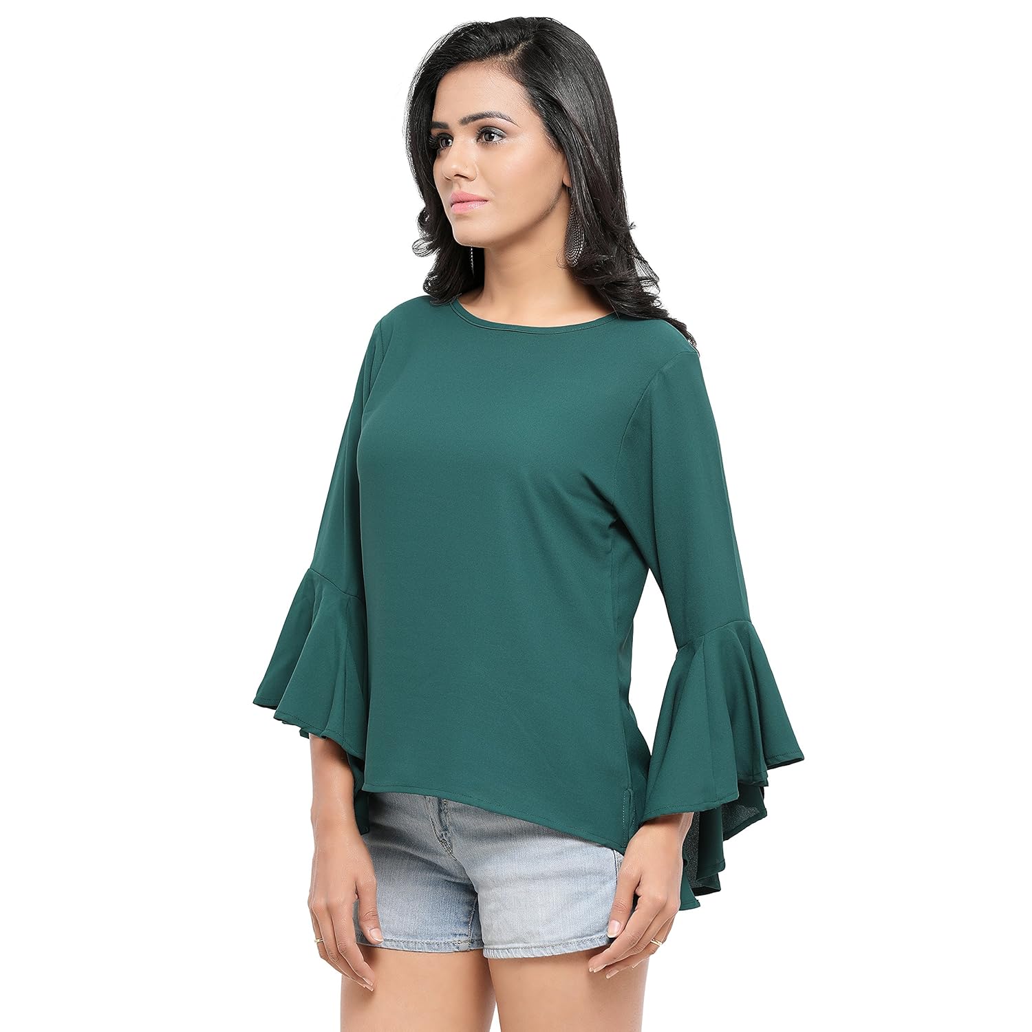 serein women's top (green crepe top with flute sleeves)
