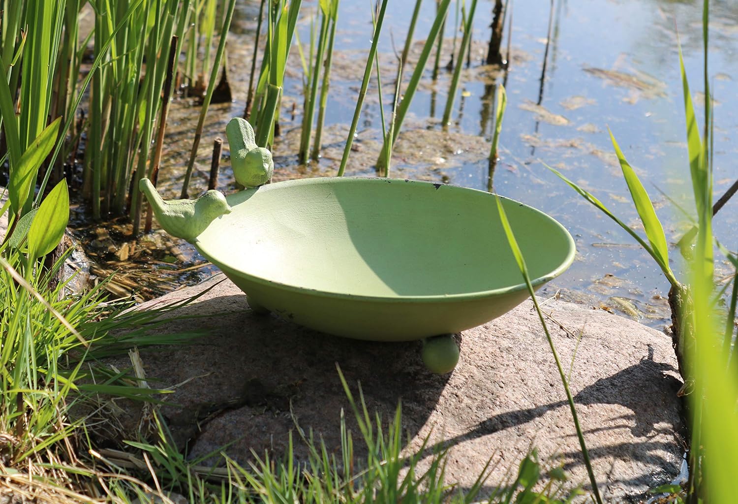 Vogeltränke Stehend Gusseisen 77 Cm - Bemaltes Vogelbad & Futterschale Für Gartenvögel