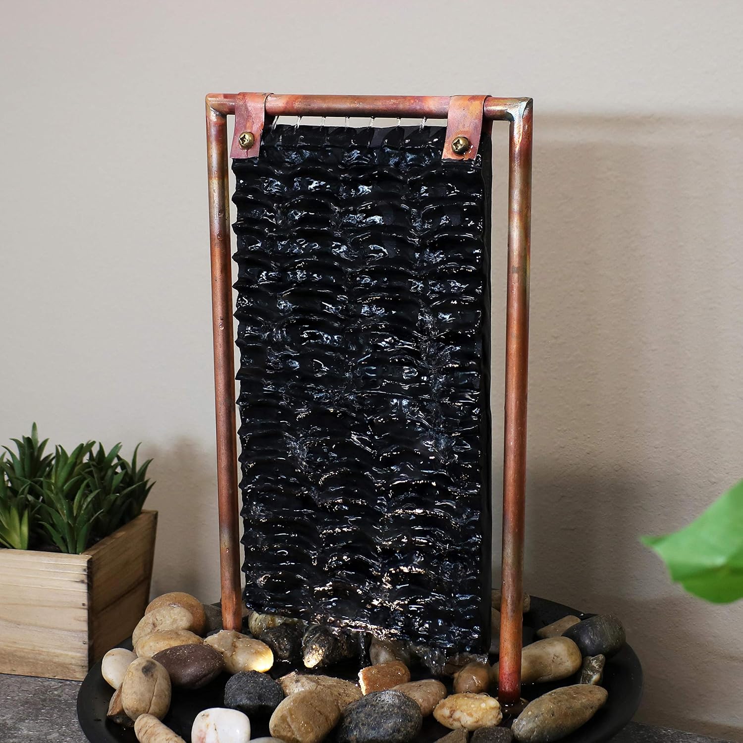 Sunnydaze Billowing Slate Tabletop Water Fountain - Mini Indoor Water Fountain with LED Light - Relaxing Home Decor Accent Piece for Living Room, Office or Bedroom - 16-Inch: Kitchen & Dining