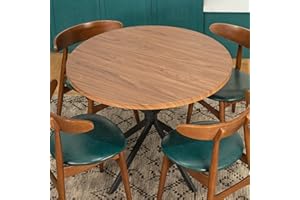 DKLGG Round Dining Table, 39" Mid-Century Modern Round Kitchen Table for 4-5 People, w/1.18" Thickness Tabletop & Black Metal Legs Leisure Table for Kitchen Dining Restaurant Furniture