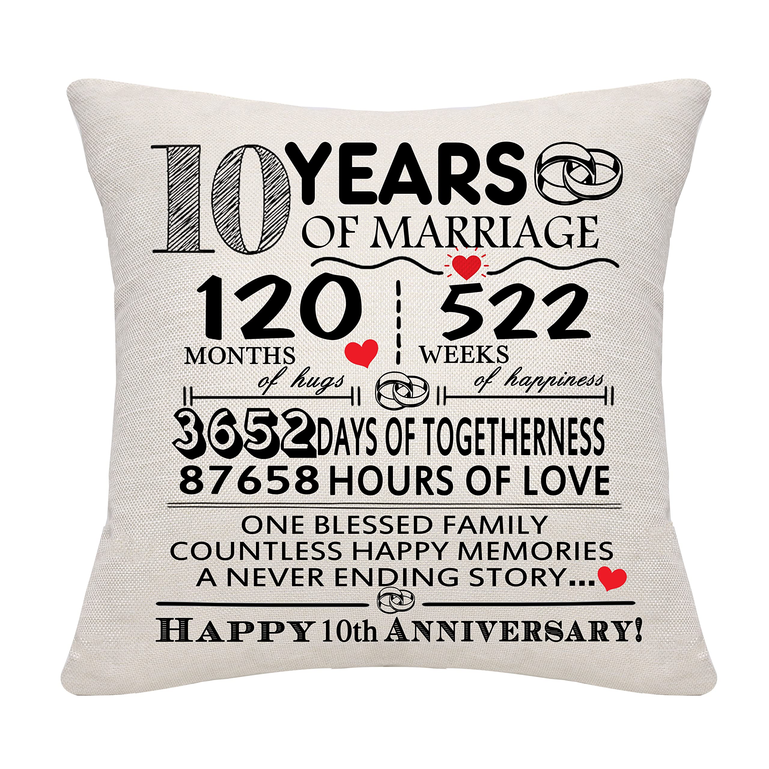 Bommex 10 Years of Marriage Gift 10th Wedding Anniversary Cushion Cover Keepsake Decoration Gift for Couples Parents Women Men Mum Dad Husband Wife Grandma Grandad Aunt Uncle Friends (10 YEARS) โ image 1