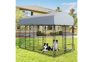 TOBYUL 8x4x6 FT Dog Kennel Outdoor for Large Dogs,Dog Enclosure Dog Cage Pet House with UV-Resistant Waterproof Cover,Double Safety Locks,Rotating Feeding Bowls(95''x51''x69'')