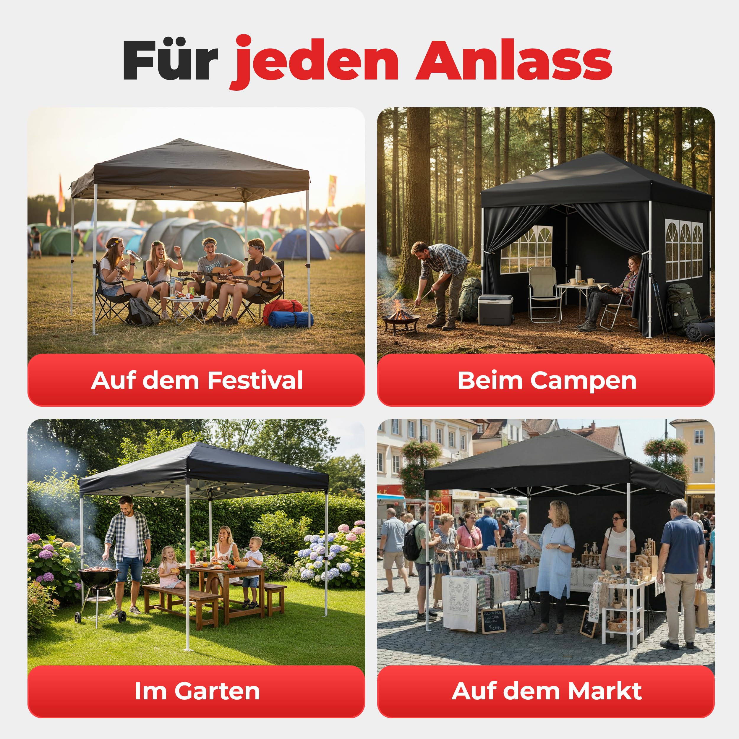 ONBEST Faltpavillon 3x3m Pop Up Pavillon mit Sandsäcken – Patentierte expressaufbau Funktion - wasserabweisend & stabil - Metall Partyzelt mit Seitenwänden für Garten, Terrasse & Outdoor (Schwarz) 8