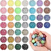 Loetere 40 Pcs 20 mm Rhinestone Beads Bulk Crystal Round Disco Ball Chunky Bubblegum Beads for Pens Bracelets Charms Craft European Style Jewelry Making Supplies Christmas(40 Colors)