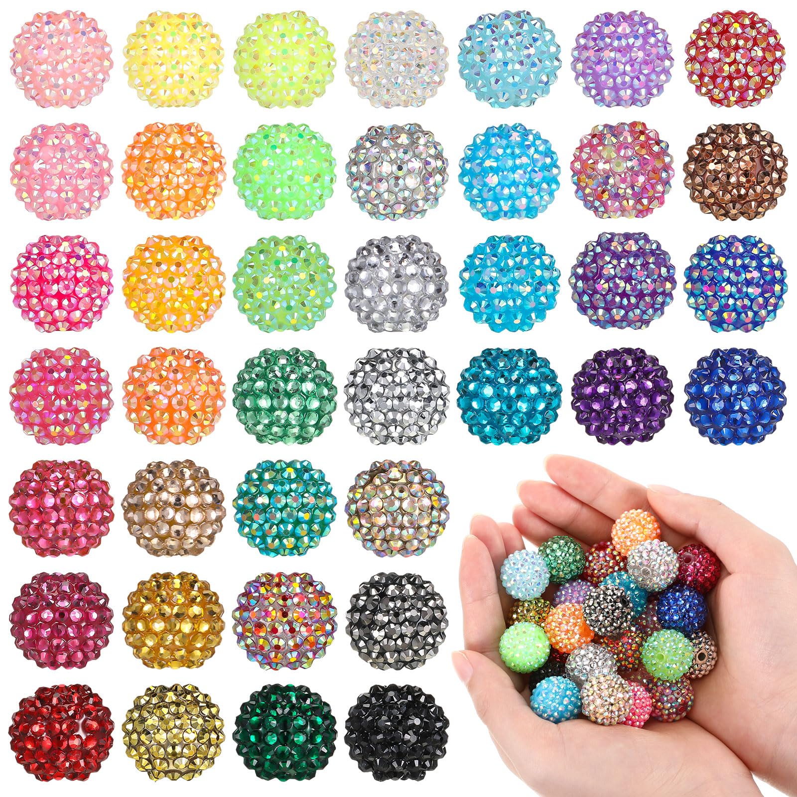 Photo 1 of Loetere 40 Pcs 20 mm Rhinestone Beads Bulk Crystal Round Disco Ball Chunky Bubblegum Beads for Pens Bracelets Charms Craft European Style Jewelry Making Supplies Christmas(40 Colors)