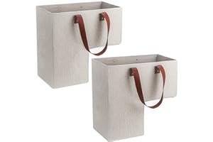 SAM AND MABEL Stair Baskets for Carpeted and Wooden Stairs – 16" L x 10" W x 16" H Staircase Basket with Handles, Collapsible Stairstep Storage Organizer for Home and Office Decor (Natural Beige)