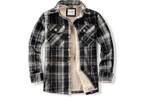 WINDFIT Men's Cotton Sherpa Lined Button Down Flannel Shirt Jacket Plaid Soft Outdoor Flannel Jacket Shirt