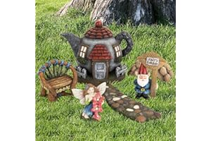 LA JOLIE MUSE Fairy Garden Gnome Accessories Kit - Hand Painted Miniature Teapot Fairy House Figurine Set of 6 pcs, Indoor & Outdoor Holiday Ornaments Gifts for Girls Boys Adults, Yard Lawn Decor