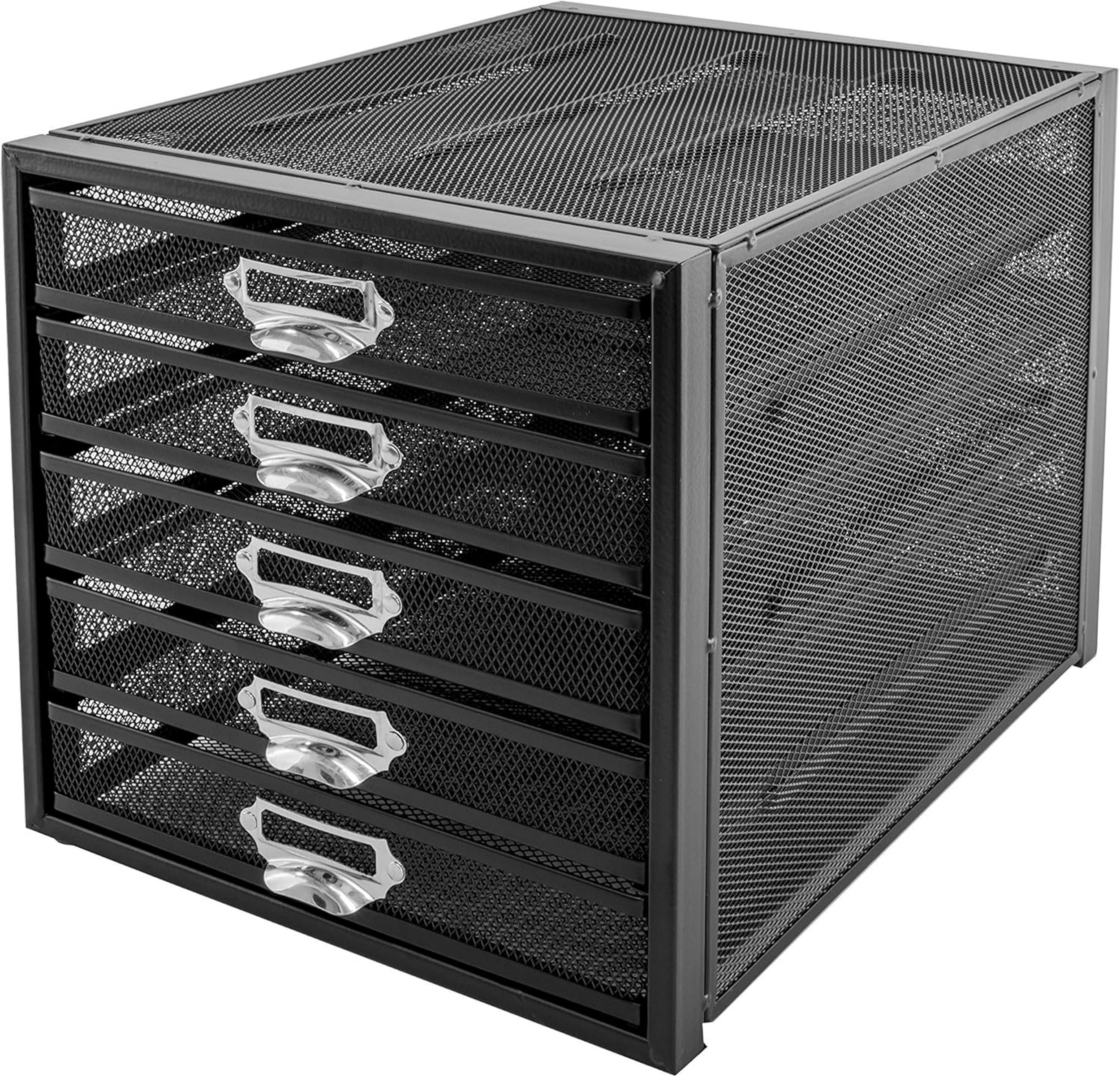 OSCO Black Wire Mesh 5 Tier Paper Sorter, Large A4 File Holder, Desktop Document Storage, Paperwork Tray, Stackable Desk Tidy, Home Office Filing, Rubber Feet, Fully Assembled