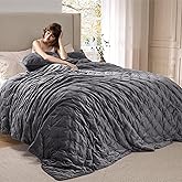 Bedsure Velvet Fleece Comforter Set King, Dark Grey Lightweight Quilted Bedding Set, Soft Warm Blanket for All Season, 3 Pieces, 1 Comforter (104" x 90") and 2 Pillow Shams (20" x 36")