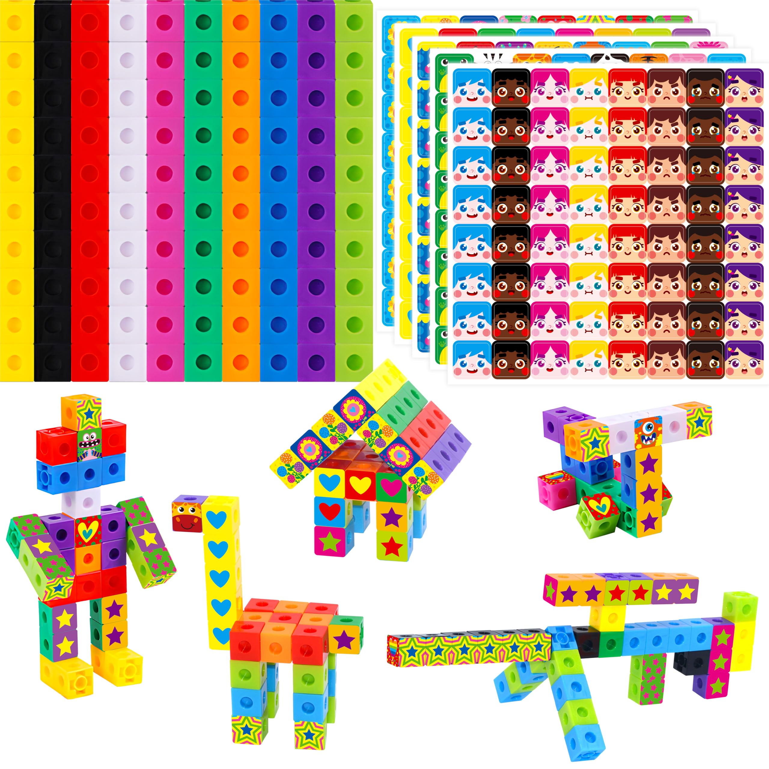 Photo 1 of 100 Math Linking Cubes, Math Cubes with 320 Reusable Stickers Manipulative Geometric Shapes Connecting and Counting Snap Blocks for Early Math & Construction, Educational Toy for Preschool, Homeschool